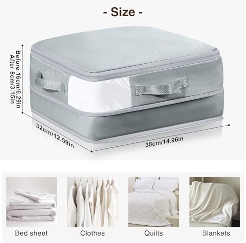DIMJ Space Saver Compression Storage Bags - 6 Pack Large Expandable Travel Packing Cubes Foldable Compression Organisers with Clear Window for Moving, Dorm, Down Jackets, Summer Duvet, Bedding (Grey) - Image 2