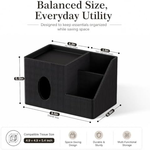 GORESE Square Tissue Box Cover with Storage Tray, Leather Tissue Box Holder - Image 3