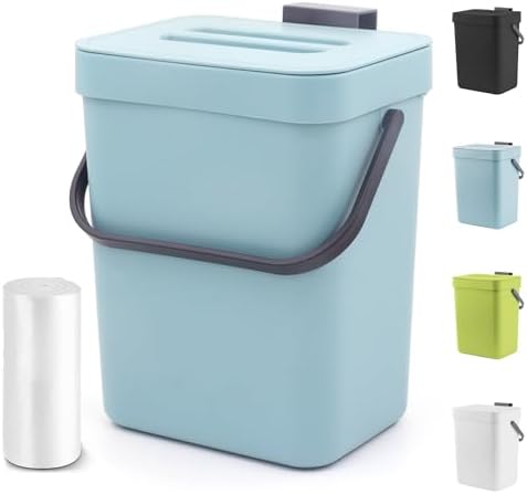 1.3 Gal Hanging Small Trash Can with Lid, Garbage Can 5L/Blue by MONGTINGLU