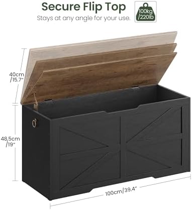 CHOEZON Storage Chest, 39.4" Wooden Storage Trunk, Modern Storage Bench with Safety Hinge, Toy Box, Farmhouse Style, for Bedroom, Living Room, Walnut and Black MCW10BL - Image 3