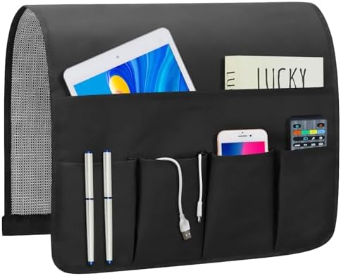 Non-slip Couch Organizer Armchair Caddy, Oxford TV Remote Control Holder Bedside Caddy with 5 Pockets for Key Glasses Phone Magazine Holders. by WETRBWEH
