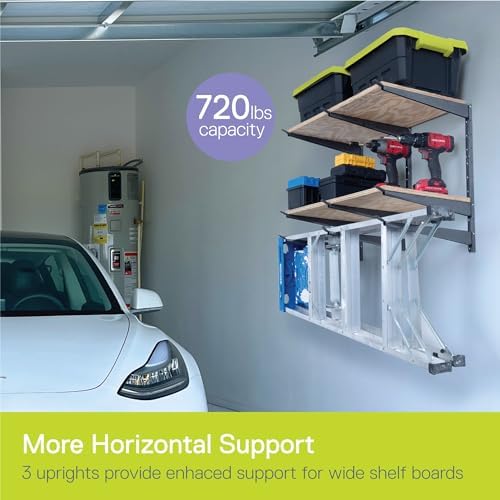 Delta Heavy Duty Lumber Storage Rack Cycle, Holds Up to 720 lbs - 3-Tier Wide Wood Storage Rack with Fully Adjustable Arms - Steel Construction Storage Solution for Garage, Basement & Pantry - Image 4
