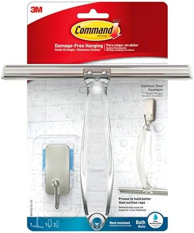 Command Bath Shower Small Water-Resistant Adhesive, Satin Nickel, 1 lb Capacity, 1 Squeegee, 1 Hook, 2 Strips, BATH32-SS-ES Caddy by Command