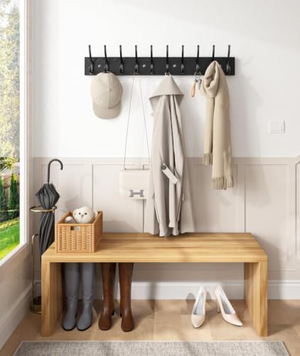 Optish 1 Pack Wooden Black Coat Rack Wall Mount, 16.1" Rustic Coat Hanger Hooks with 10 Double Hooks, Wall Coat Rack for Hat, Clothes, Bags, Jacket - Image 5
