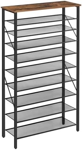 MAHANCRIS 10 Tier Shoe Rack Organizer for Closet, Holds 36-40 Pairs, Tall Metal Shoe Storage Shelf for Dorm, Entryway, Sturdy Freestanding Shoe Rack Space Saving, Large Capacity, Rustic Brown by MAHANCRIS