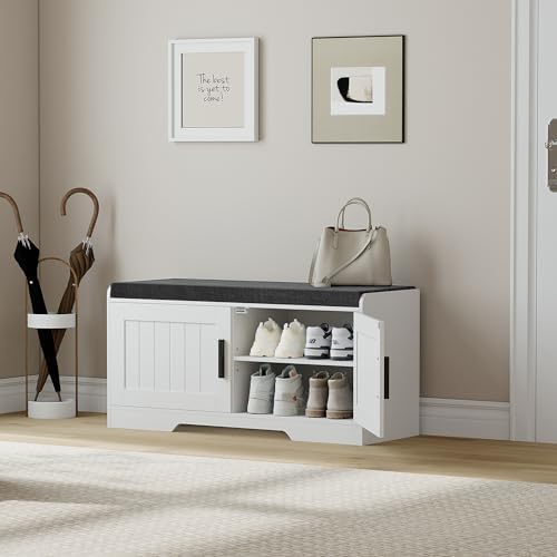Homleke Shoe Storage Bench, 2 Doors & Thickened Padded Seat Cushion - Image 3