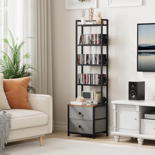 CD Storage Rack with Drawer, 5-Tier Media Storage Shelf - Image 2
