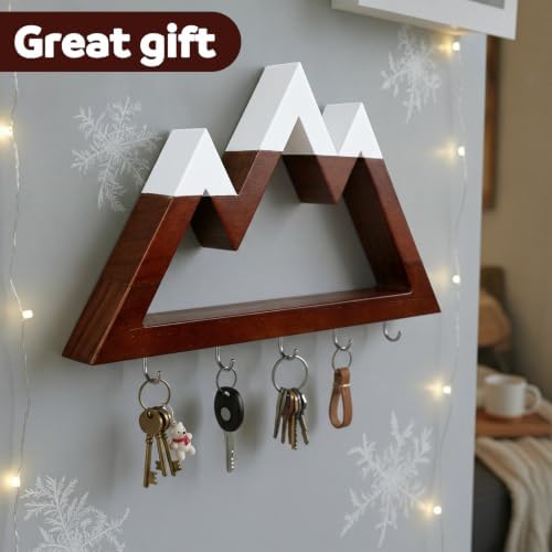 Gerrii Wooden Key Hooks for Wall, Mountain Key Rack with 5 Hook 10 x 5.9 in - Image 4