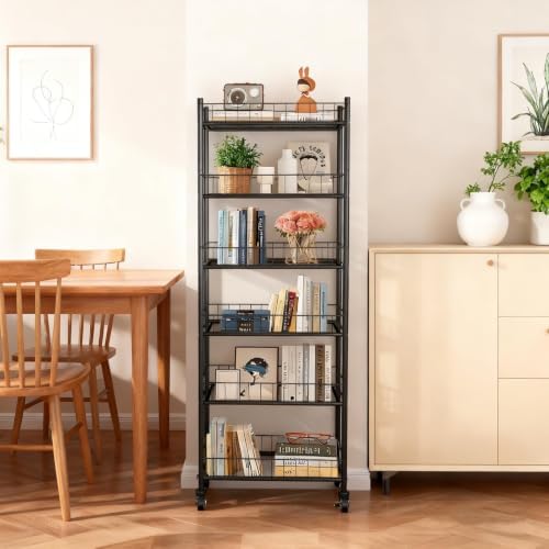 Utility Slim Storage Cart 6 Tier Narrow Metal Frame Carts - Image 4