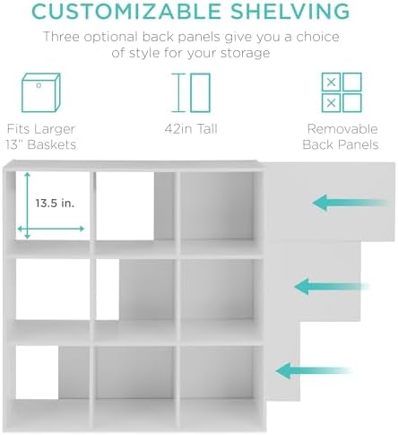 Best Choice Products 9-Cube Storage Organizer, 13.5in Shelf Opening, Bookcase, Display Shelf, Customizable w/ 3 Removable Back Panels – White - Image 3