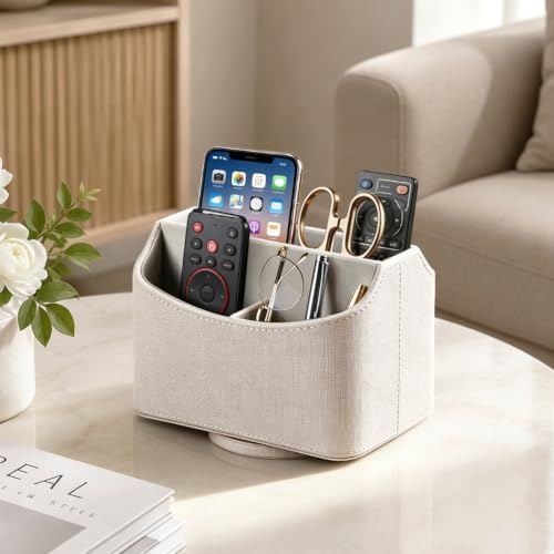 YAPISHI Gold flower pattern Leather Remote Control Holder,360 Degree Spinning Desk TV Remote Caddy/Box,nightstand Organizer for Controller,Media,Cosmetic, Mobile Phone, Pen/Pencil Stationery Storage - Image 2