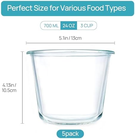 Vtopmart 5 Pack 3 Cup Glass Soup Container Set with Airtight Lids - Image 2
