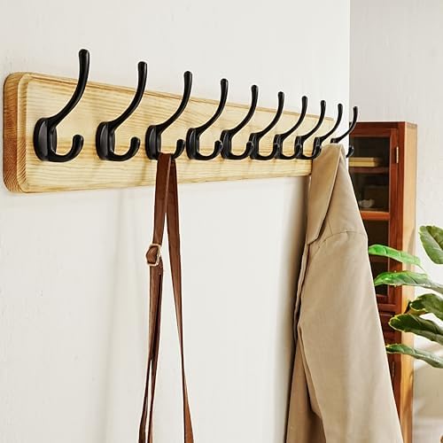 Dseap Coat Rack Wall: 38-1/4" Long, Patented, Heavy-Duty, 10-Double-Hooks Wooden Wall Mounted Coat Rack Coat Hanger Hook Rail for Winter Coats Hat Jacket Clothing, Light Brown - Image 7