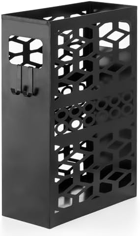 ZENFUN Rectangle Metal Umbrella Stand with 2 Hooks, Entryway Umbrella Holder & Walking Cane Storage, Umbrella Organizer Freestanding for Home, Office, Hotel, Black by ZENFUN