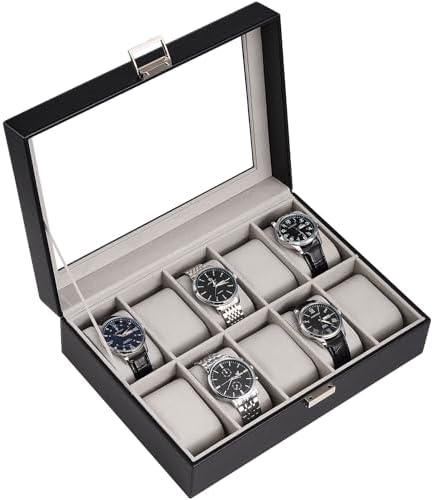 ProCase Watch Box, 10 Slot Mens Watch Display Case, Black by ProCase