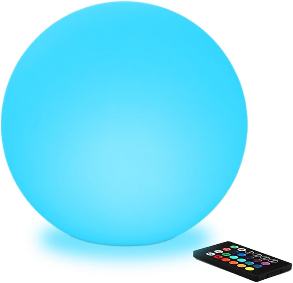 12-in LED Globe Orb Lamp, Dimmable RGB Color Changing Glowing Orb Lights Rechargeable Glowing LED Ball Light w/Remote, Waterproof Outdoor Globe Light Soothing Mood Lamp for Bedroom Garden Patio Decor