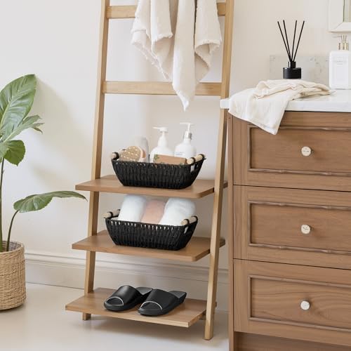 StorageWorks Wicker Storage Baskets for Shelves, 2 Pack Black Small Basket - Image 2