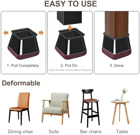 OCONDA 20 Pcs Chair Leg Floor Protectors for Hardwood Floors, Black Rubber Furniture Sliders with Felt, Silicone Furniture Leg Caps Covers (Fit Square Diameter:1-8/16" to 1-12/16") - Image 4