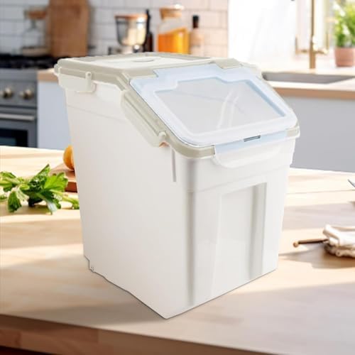 50LB Large Flour Storage Container Bin,2 Pack Airtight Plastic with Wheels Seal Locking Lid Dispenser Organizer Bin with Measuring Cup & Scoop for Flour, Rice, Grain 100LBS Total Capacity(Grey) - Image 2