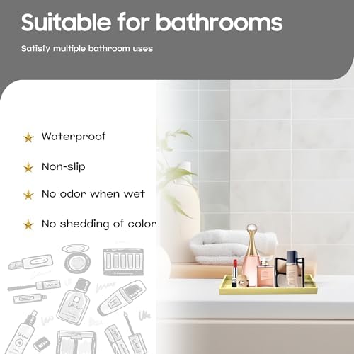 Vanity and Bathroom Tray, 7.7" ABS Countertop Organizer,Waterproof Vanity Tray for Toilet Tank,Perfume,Soap,Keys,Bathroom Accessories,Kitchen and Bath Trays,Non Slip Small Trays,Gold - Image 2