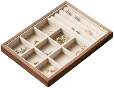 9 Grid +3 Line Black Walnut Wooden Jewelry Tray Organizer with Velvet Lining - Premium Jewelry Storage for Rings, Earrings, Brooches, LuxuryJewelry Drawer Organizer & Display Tray by MIGAKUHOME