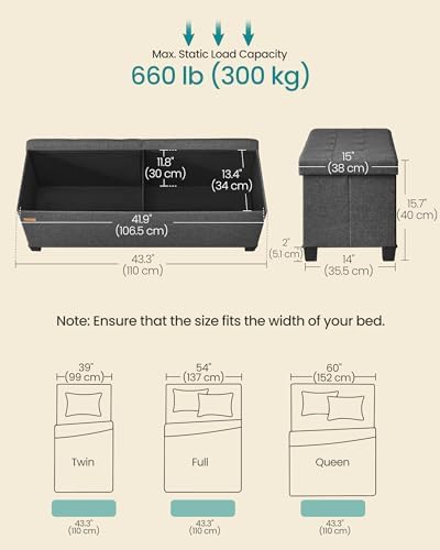 SONGMICS Storage Ottoman Bench with Legs, Flipping Lid, 43.3 Inches - Image 3