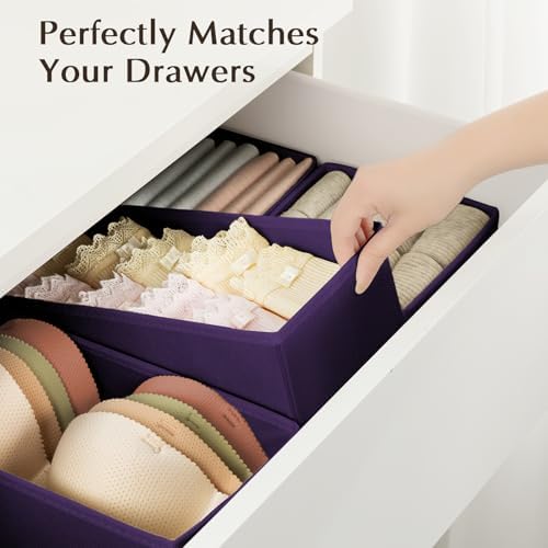 DIMJ Drawer Organizers Clothes, Set of 4 Dresser Organizer Bins, Fabric Closet Organizers and Storage, Shallow Drawer Dividers for Nursery, Clothing, Baby Clothes, Socks, Underwears, Tie (Purple) - Image 3
