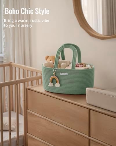 Blissful Diary Diaper Caddy Organizer, Woven Cotton Rope, Green - Image 6