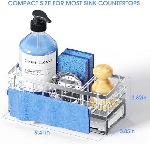 Metal Kitchen Sink Sponge Holder, Countertop Sink Caddy (Silver) - Image 2