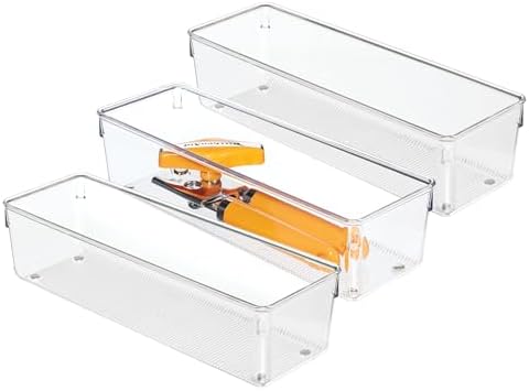 iDesign Plastic Drawer Organizer Bins, Set of 3, Clear by iDesign