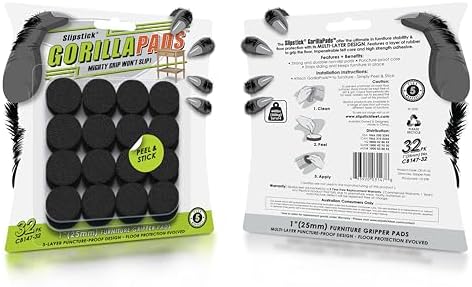GorillaPads 1 Inch Non-Slip Furniture Pads/Gripper Feet Skids (Set of 32) Self Adhesive Rubber Floor Protectors, Round, Black, CB147-32 - Image 2