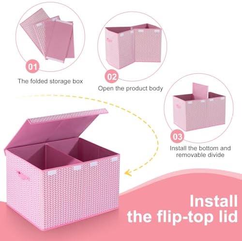 Mayniu Extra Large Toy Box Chest with Dividers, 120L Sturdy Toy Storage Organizer Bin Boxes Basket for Kids, Boys, Girls, Living Room, Nursery, Bedroom, Playroom (26"x17" x17", Pink) - Image 6