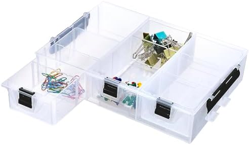 MyGift Single Add-on Tray for 11 Inch Clear Arts and Crafts Stackable Storage Box, Sewing Supplies Storage Organizer Case Accessory Optional Tray with Black Accents, 3 Drawers and Removable Dividers - Image 7