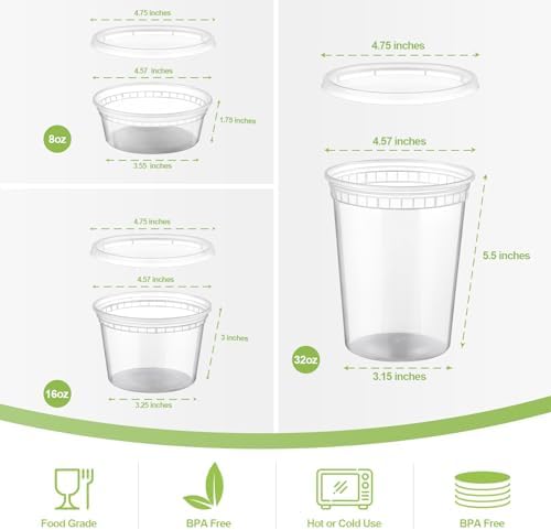 AOZITA 24 Sets Plastic Deli Food Containers With Lids, 8 oz 16oz 32oz Variety pack, Airtight Food Storage Containers, Freezer/Dishwasher/Microwave Safe, Soup Containers For Takeout Food Storage - Image 2
