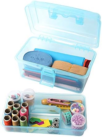 Multipurpose Plastic Art and Craft Supply Storage Container Bin Case with Removable Tray and Handle, First Aid Box Organizer, Clear&Blue - Image 5