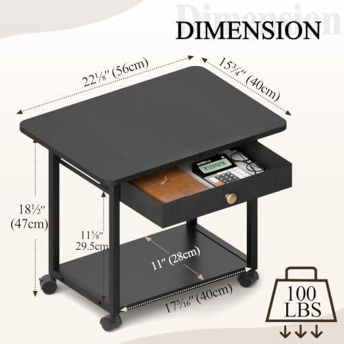MARTY 22"x15.75" Large Printer Stand with Drawer,Rolling Cart Printer Table - Image 4
