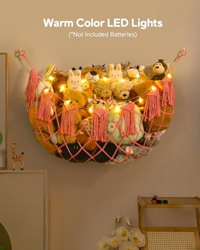 Boho Stuffed Animal Hammock, Falt Wall or Corner Hanging, Pink, L - Image 3