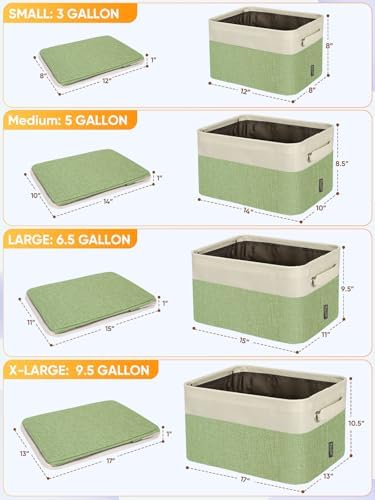 BALEINE 3 Pack Fabric Closet Storage Bins for Shelves, Linen Closet Organizers and Storage, Decorative Baskets for Organizing, Shelf, Clothes, Home, Office (Green, 14''x10''x8.5'') - Image 2