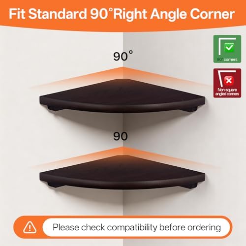Gieanoo Floating Corner Shelves Set 2 10inch Walnut Solid Oak Rounded Corner Shelves Wall Mounted with Cable Hole Wood Corner Hanging Shelves for Living Room Bedroom Bathroom Kitchen - Image 2