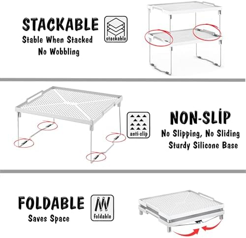 ums Kitchen Shelves Cabinet Organizer, Stackable Freezer Rack, Cupboard Box Organizer, Shelf Riser, Usable Storage Rack for Spice, Fridge Shelf Riser, (12x11 inch), Pack of 2 - Image 6