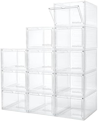 Attelite 12Pack Shoe Boxes Storage Stackable Clear Shoe Organizer X-Large by Attelite