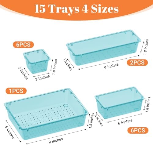 SpaceHacks 15 PCS Plastic Drawer Organizer Set, Drawer Storage Trays - Image 3