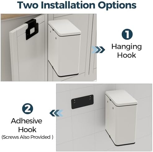 Stainless Steel Hanging Trash Can with Lid and Inner Bucket, 2 Gallon Kitchen Compost Bin for Counter Top, Under Sink or Wall Mount, Small Garbage Can for Cupboard/Bathroom/Bedroom/RV, White - Image 2
