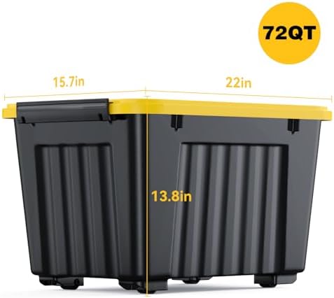 Nazhura 72Quart Plastic Storage Bin, Stackable and Nestable Storage Boxes with White Lids and Secure Latching Buckles, Large Storage Container (Black/Yellow, 72Quart-6Pack) - Image 3