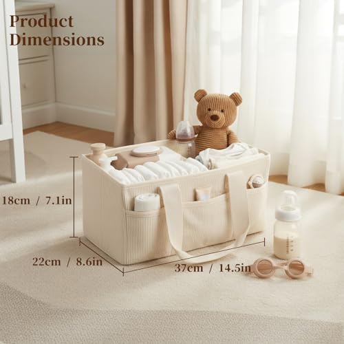 Corduroy Baby Diaper Caddy Organizer with Lid, Gift Basket for Baby Shower - Image 2