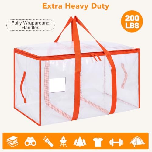 8 Pack 93L Extra Large Heavy Duty Clear Moving Bags 200LBS, Orange Edges - Image 6