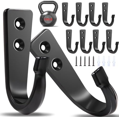 10Pcs Heavy Duty Wall Hooks for Hanging, Large Size Wall Hooks,Coat Hooks, for Backpacks, Coats, Cast Iron Pans and Other Heavy Items (Black Hooks) by WODEGIFT