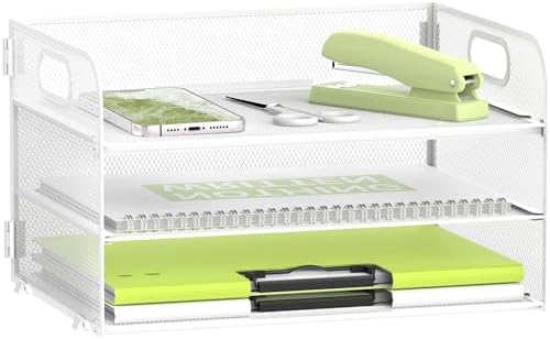 DALTACK 3 Tier Paper Organizer for Desk, Sliding Paper Trays, White by DALTACK