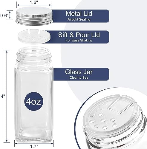 AOZITA Spice Rack Organizer with 28 Empty Spice Jars with Silver Lids, Funnel, Labels - Seasoning Organizer for Countertop, Cabinet, Kitchen, Pantry - Image 3