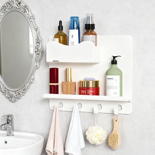 Floating Shelves for Bedside Shelf Accessories Organizer, Wall Mount Self Stick On, Cute Room Decor Aesthetic, Girls Room Decor, Cool Stuff for Bedroom Storage and Organization White - Image 3